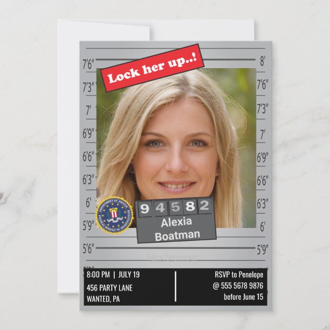 Funny Womens Police Mugshot Birthday Joke  Invitation (Front)