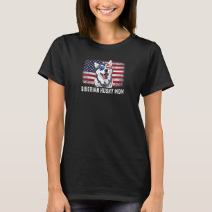 Funny Womens Siberian Husky Mum American Flag Mot T-Shirt