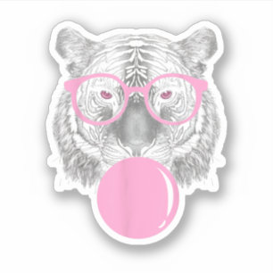 Funny Women's Tiger Glasses & Pink Bubble Gum Anim