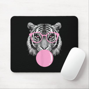 Funny Women's Tiger Glasses & Pink Bubble Gum Anim Mouse Mat