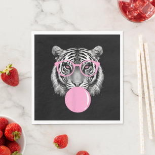 Funny Women's Tiger Glasses & Pink Bubble Gum Anim Napkin