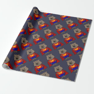 Funny Wonder Wombat Superhero Cartoon Art Wrapping Paper