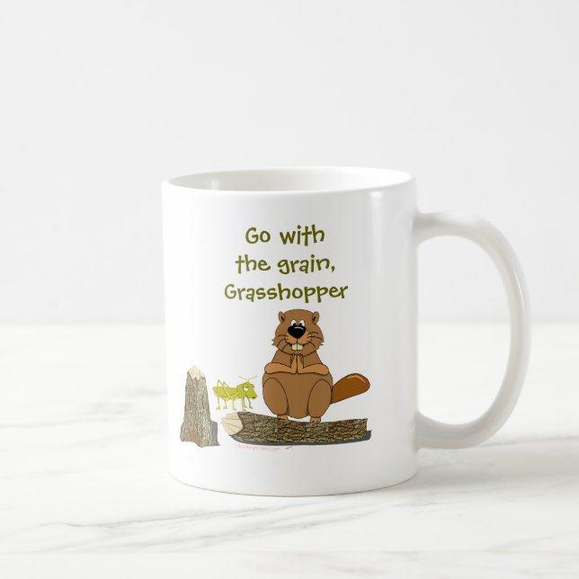 Funny Wood Turning Beaver and Grasshopper Cartoon Coffee Mug (Right)