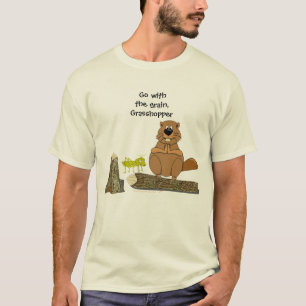 Funny Wood Turning Beaver and Grasshopper Cartoon T-Shirt