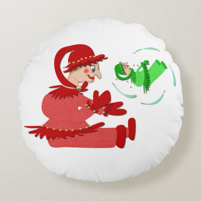 Funny wooden play figures round cushion (Front)