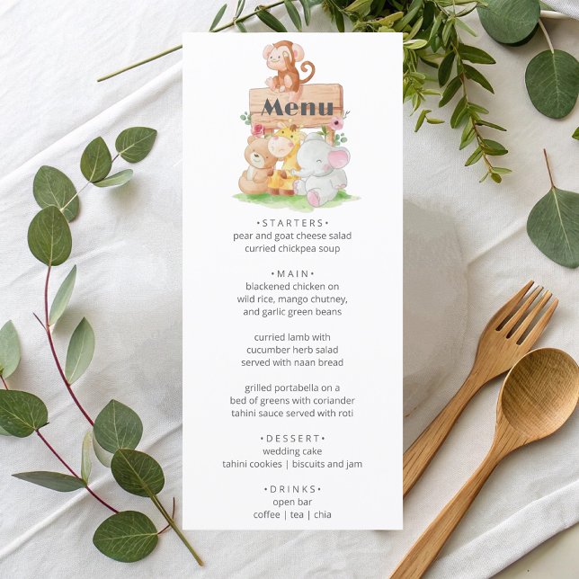 Funny Woodland Animals Baby Showe Party Menu (Creator Uploaded)