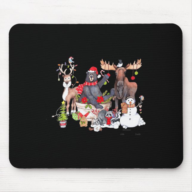 Funny Woodland Critter Christmas Gathering For Ani Mouse Mat (Front)