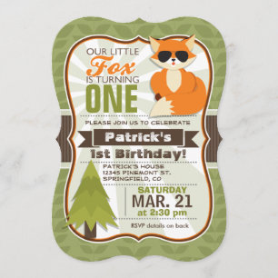 Funny Woodland Fox with Sunglasses Birthday Party Invitation
