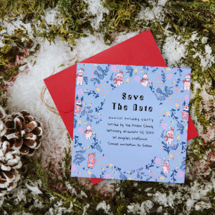 Funny Woodland Friends Blue Winter Forest Pattern Save The Date