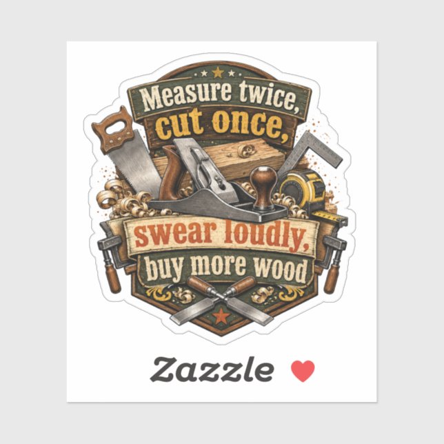 Funny Woodworking Measure Twice Sticker (Sheet)