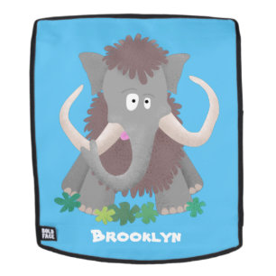 Funny woolly mammoth cartoon illustration backpack