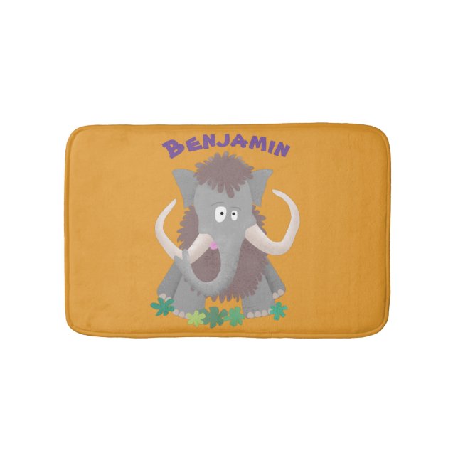 Funny woolly mammoth cartoon illustration bath mat (Front)