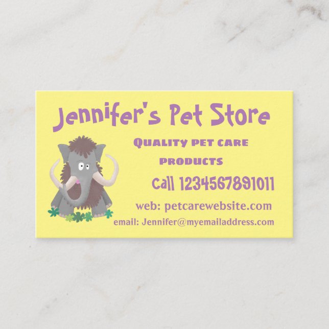 Funny woolly mammoth cartoon illustration business card (Front)