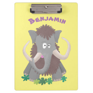 Funny woolly mammoth cartoon illustration clipboard
