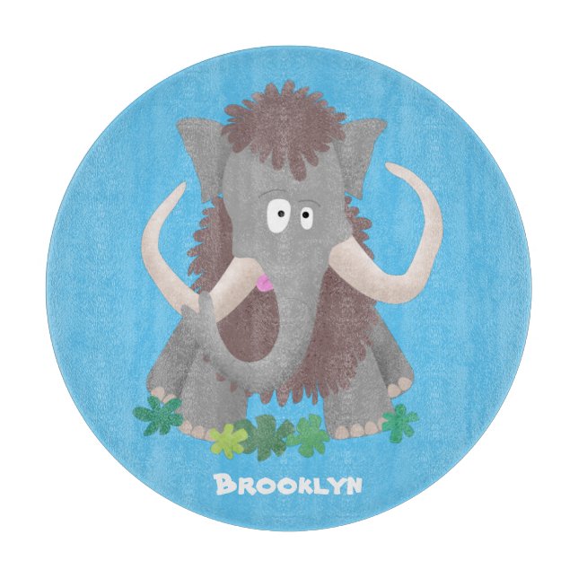 Funny woolly mammoth cartoon illustration cutting board (Front)