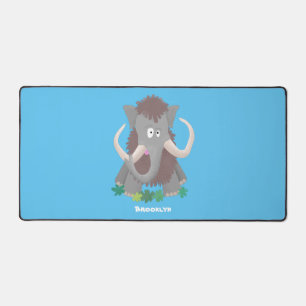Funny woolly mammoth cartoon illustration desk mat