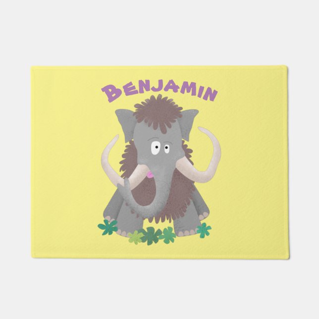 Funny woolly mammoth cartoon illustration doormat (Front)