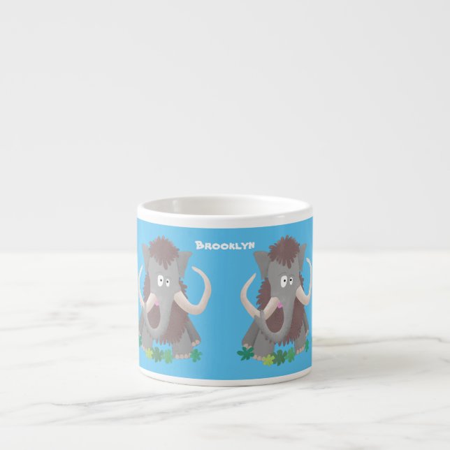 Funny woolly mammoth cartoon illustration espresso cup (Front)