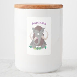 Funny woolly mammoth cartoon illustration food label