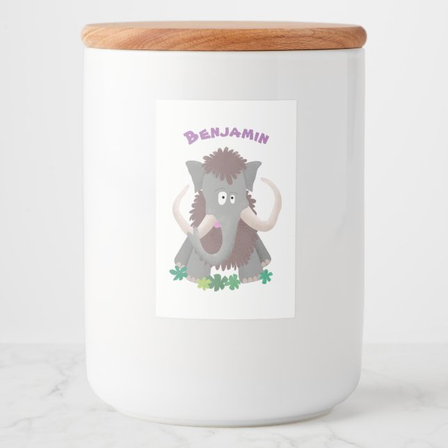 Funny woolly mammoth cartoon illustration food label (Front)