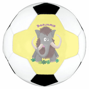 Funny woolly mammoth cartoon illustration football