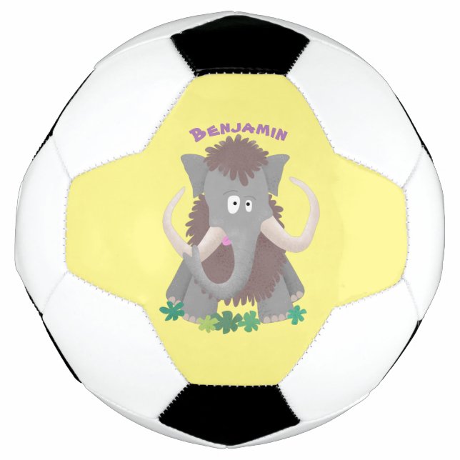 Funny woolly mammoth cartoon illustration football (Front)