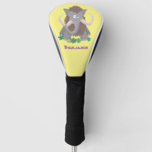 Funny woolly mammoth cartoon illustration golf head cover