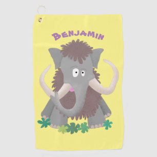 Funny woolly mammoth cartoon illustration golf towel