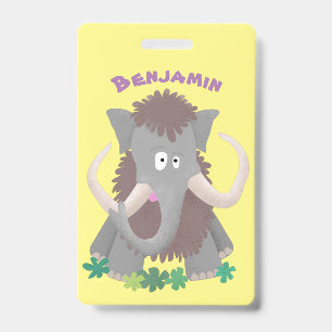 Funny woolly mammoth cartoon illustration ID badge