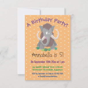 Funny woolly mammoth cartoon illustration invitation