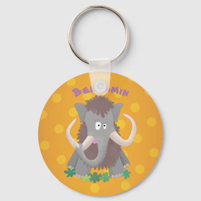 Funny woolly mammoth cartoon illustration key ring (Front)