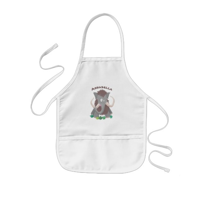 Funny woolly mammoth cartoon illustration kids apron (Front)