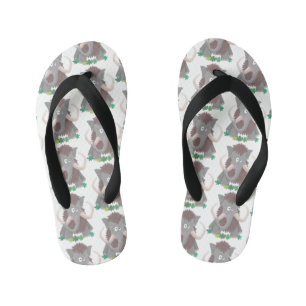 Funny woolly mammoth cartoon illustration kid's flip flops