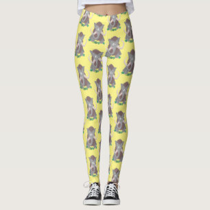 Funny woolly mammoth cartoon illustration leggings