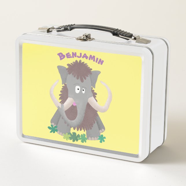 Funny woolly mammoth cartoon illustration metal lunch box (Front)