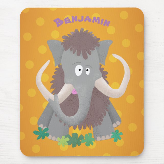 Funny woolly mammoth cartoon illustration mouse mat (Front)