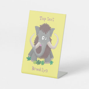 Funny woolly mammoth cartoon illustration pedestal sign