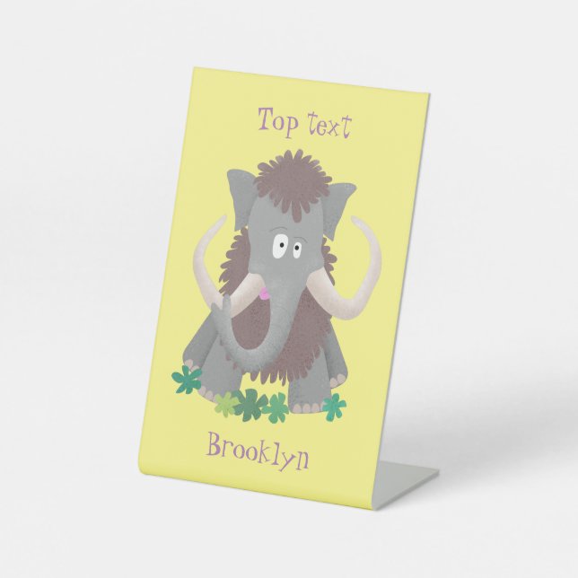 Funny woolly mammoth cartoon illustration pedestal sign (Front)