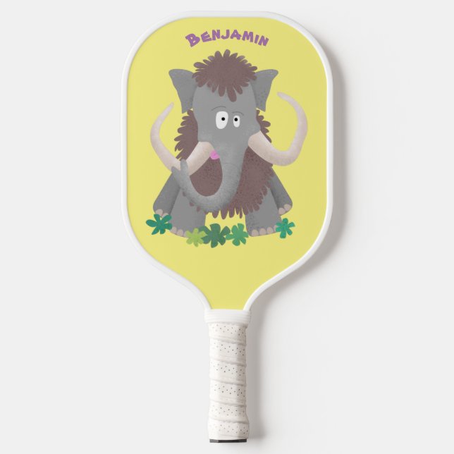 Funny woolly mammoth cartoon illustration  pickleball paddle (Front)