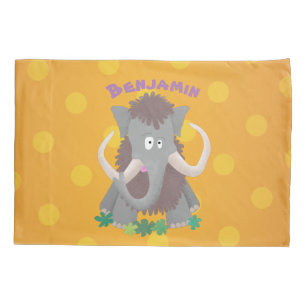 Funny woolly mammoth cartoon illustration pillowcase