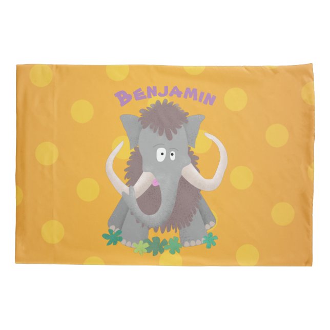 Funny woolly mammoth cartoon illustration pillowcase (Back)
