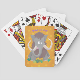 Funny woolly mammoth cartoon illustration playing cards