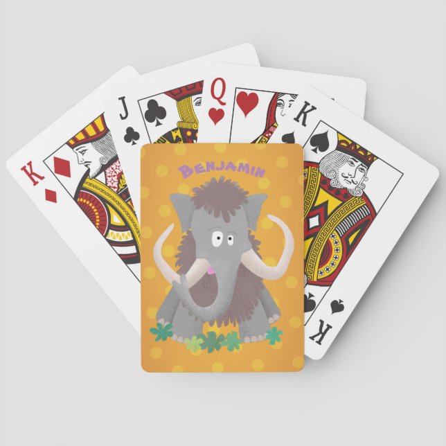 Funny woolly mammoth cartoon illustration playing cards (Back)