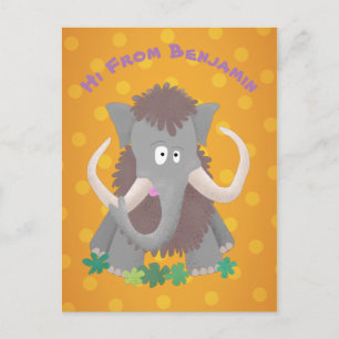 Funny woolly mammoth cartoon illustration postcard