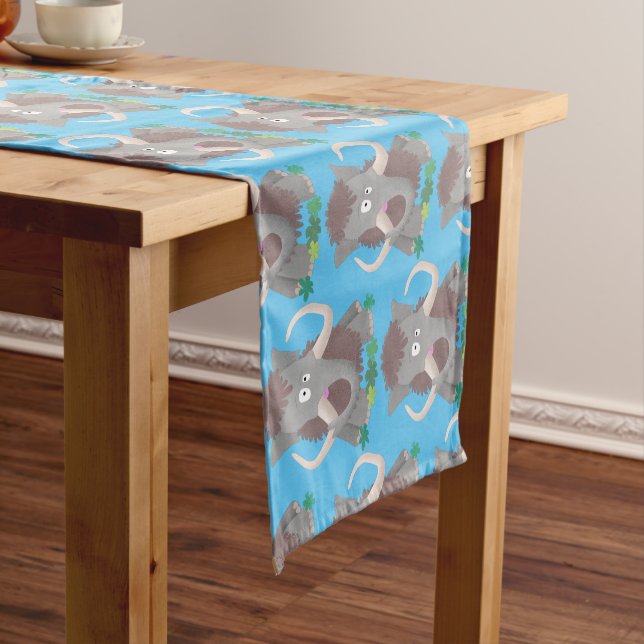 Funny woolly mammoth cartoon illustration short table runner (In Situ)