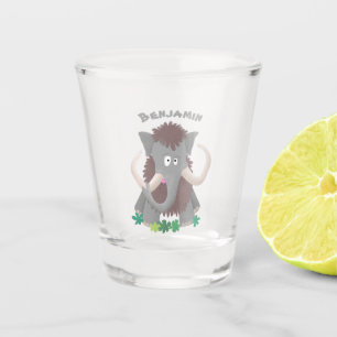 Funny woolly mammoth cartoon illustration shot glass