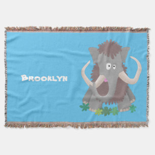 Funny woolly mammoth cartoon illustration throw blanket