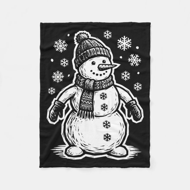 Funny Woout Snowman Winter Holiday Christmas Snowf Fleece Blanket (Front)