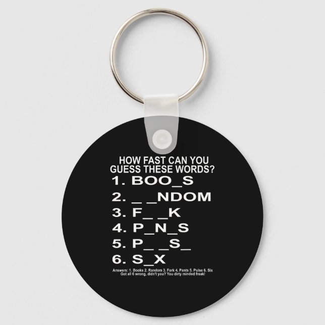 Funny Word Puzzle Dirty Mind Trick Quiz Game  Key Ring (Front)