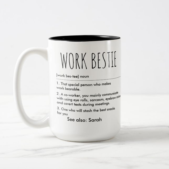 Funny Work Bestie Custom Name Definition Two-Tone Coffee Mug (Left)